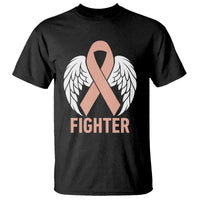 Endometrial Cancer Fighter T Shirt Peach Ribbon Angel Wings Survivor