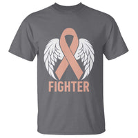 Endometrial Cancer Fighter T Shirt Peach Ribbon Angel Wings Survivor