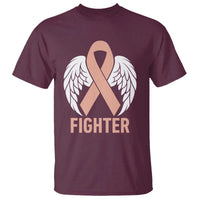 Endometrial Cancer Fighter T Shirt Peach Ribbon Angel Wings Survivor