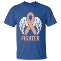 Endometrial Cancer Fighter T Shirt Peach Ribbon Angel Wings Survivor