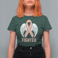 Endometrial Cancer Fighter T Shirt For Women Peach Ribbon Angel Wings Survivor
