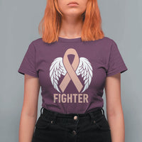Endometrial Cancer Fighter T Shirt For Women Peach Ribbon Angel Wings Survivor
