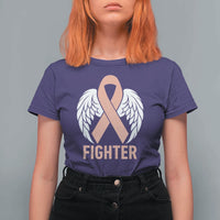 Endometrial Cancer Fighter T Shirt For Women Peach Ribbon Angel Wings Survivor