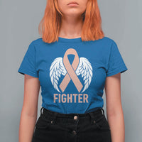 Endometrial Cancer Fighter T Shirt For Women Peach Ribbon Angel Wings Survivor