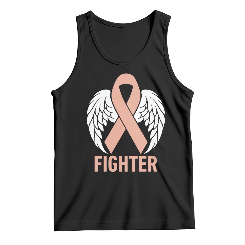 Endometrial Cancer Fighter Tank Top Peach Ribbon Angel Wings Survivor