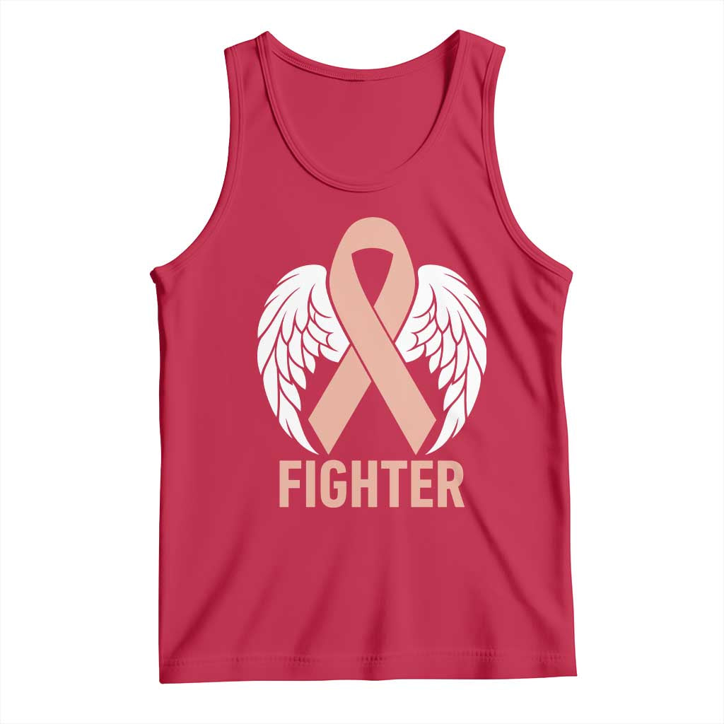 Endometrial Cancer Fighter Tank Top Peach Ribbon Angel Wings Survivor