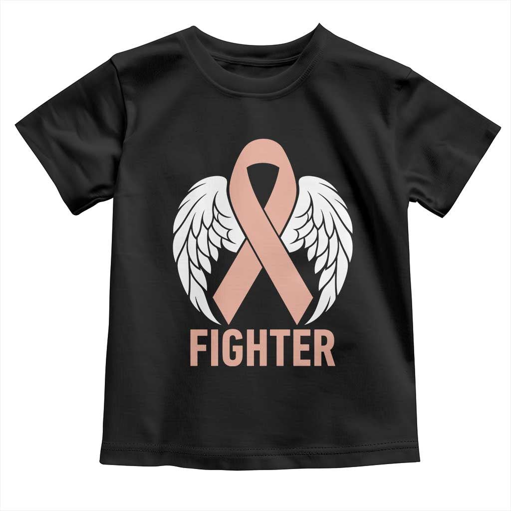 Endometrial Cancer Fighter Toddler T Shirt Peach Ribbon Angel Wings Survivor