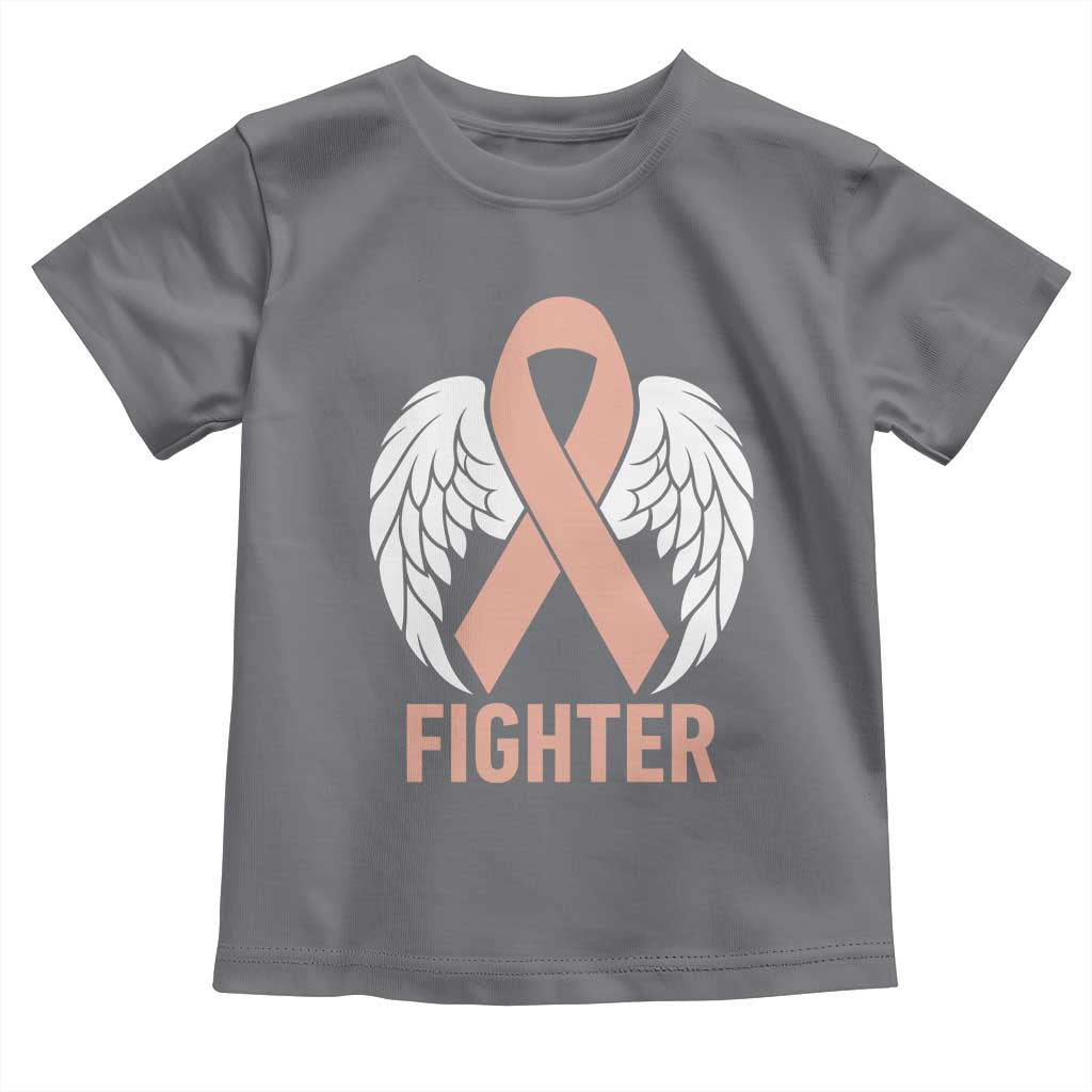 Endometrial Cancer Fighter Toddler T Shirt Peach Ribbon Angel Wings Survivor