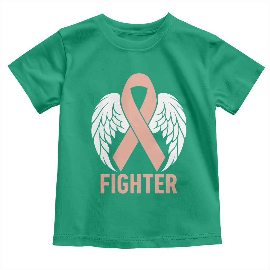 Endometrial Cancer Fighter Toddler T Shirt Peach Ribbon Angel Wings Survivor