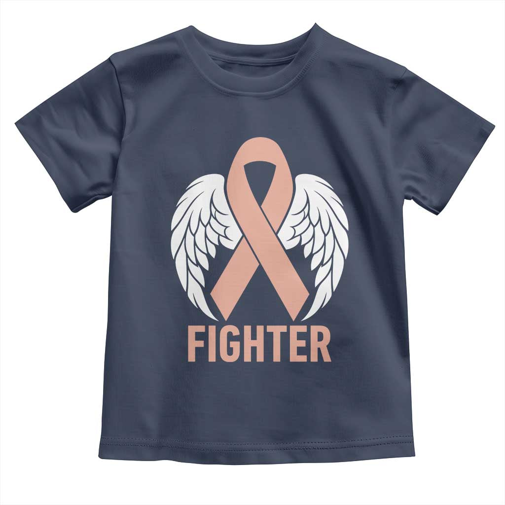 Endometrial Cancer Fighter Toddler T Shirt Peach Ribbon Angel Wings Survivor