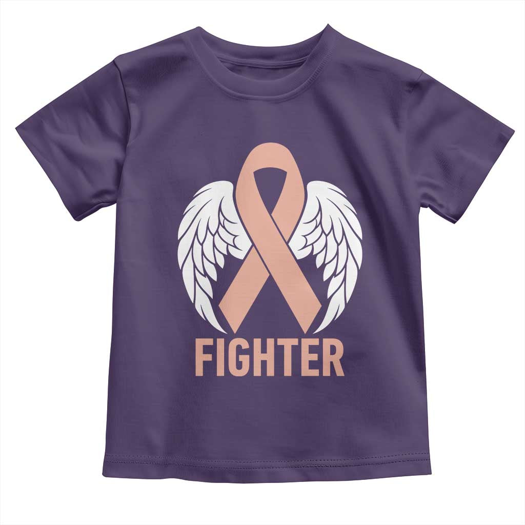 Endometrial Cancer Fighter Toddler T Shirt Peach Ribbon Angel Wings Survivor