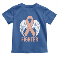 Endometrial Cancer Fighter Toddler T Shirt Peach Ribbon Angel Wings Survivor