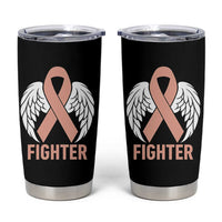 Endometrial Cancer Fighter Tumbler Cup Peach Ribbon Angel Wings Survivor