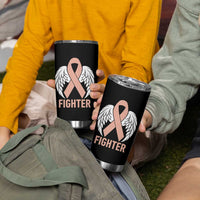 Endometrial Cancer Fighter Tumbler Cup Peach Ribbon Angel Wings Survivor