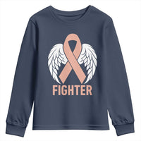 Endometrial Cancer Fighter Youth Sweatshirt Peach Ribbon Angel Wings Survivor