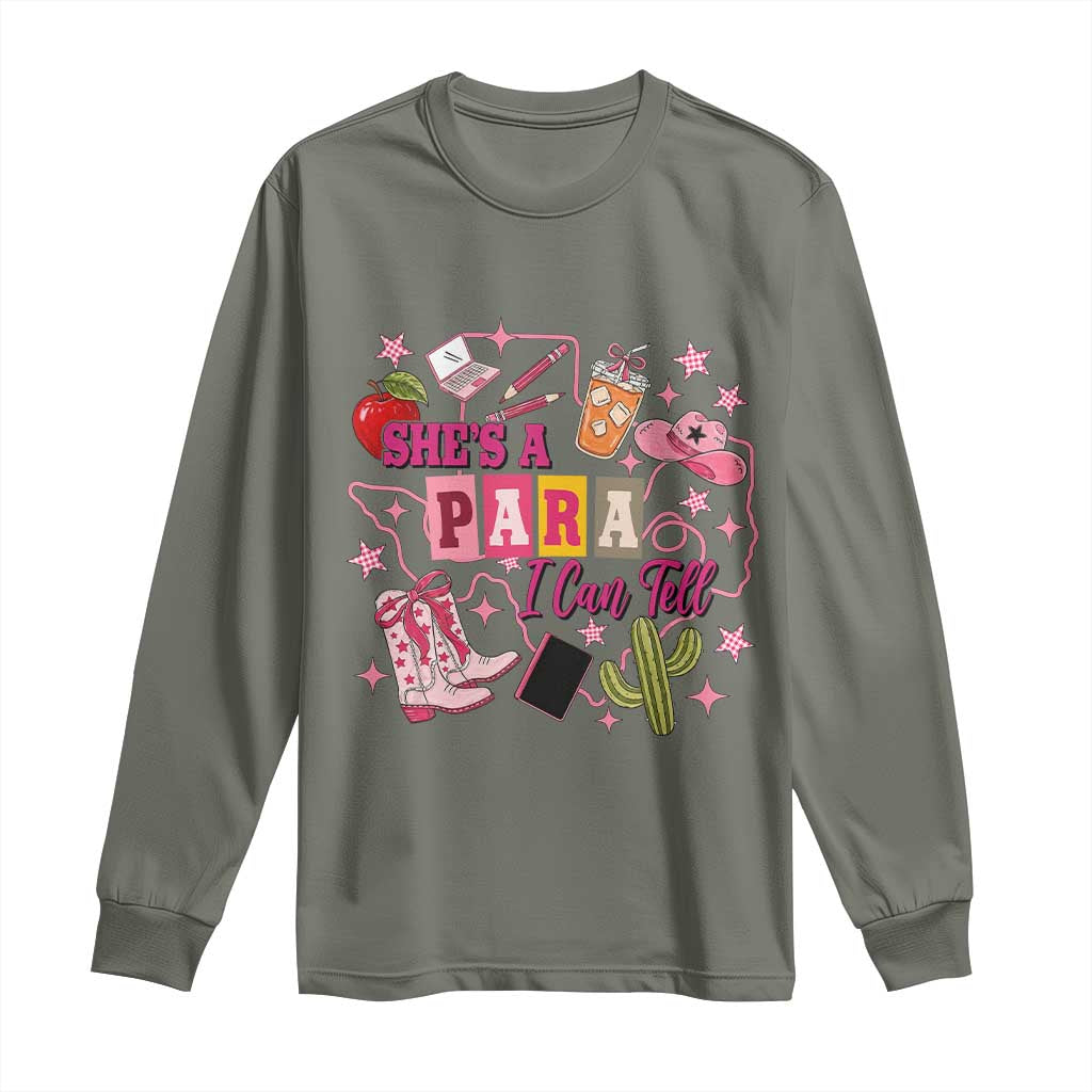Funny Western Teacher Aide Graphic Long Sleeve Shirt She's A Para I Can Tell