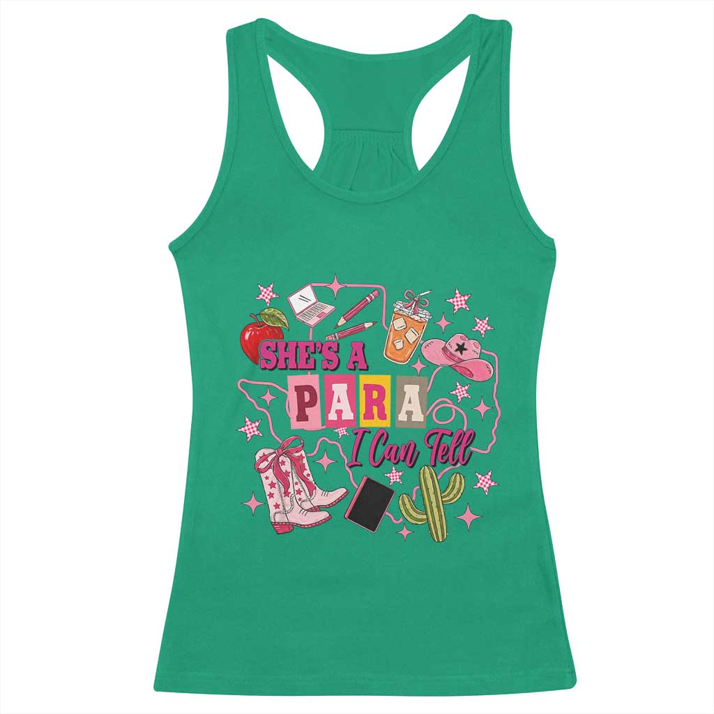 Funny Western Teacher Aide Graphic Racerback Tank Top She's A Para I Can Tell