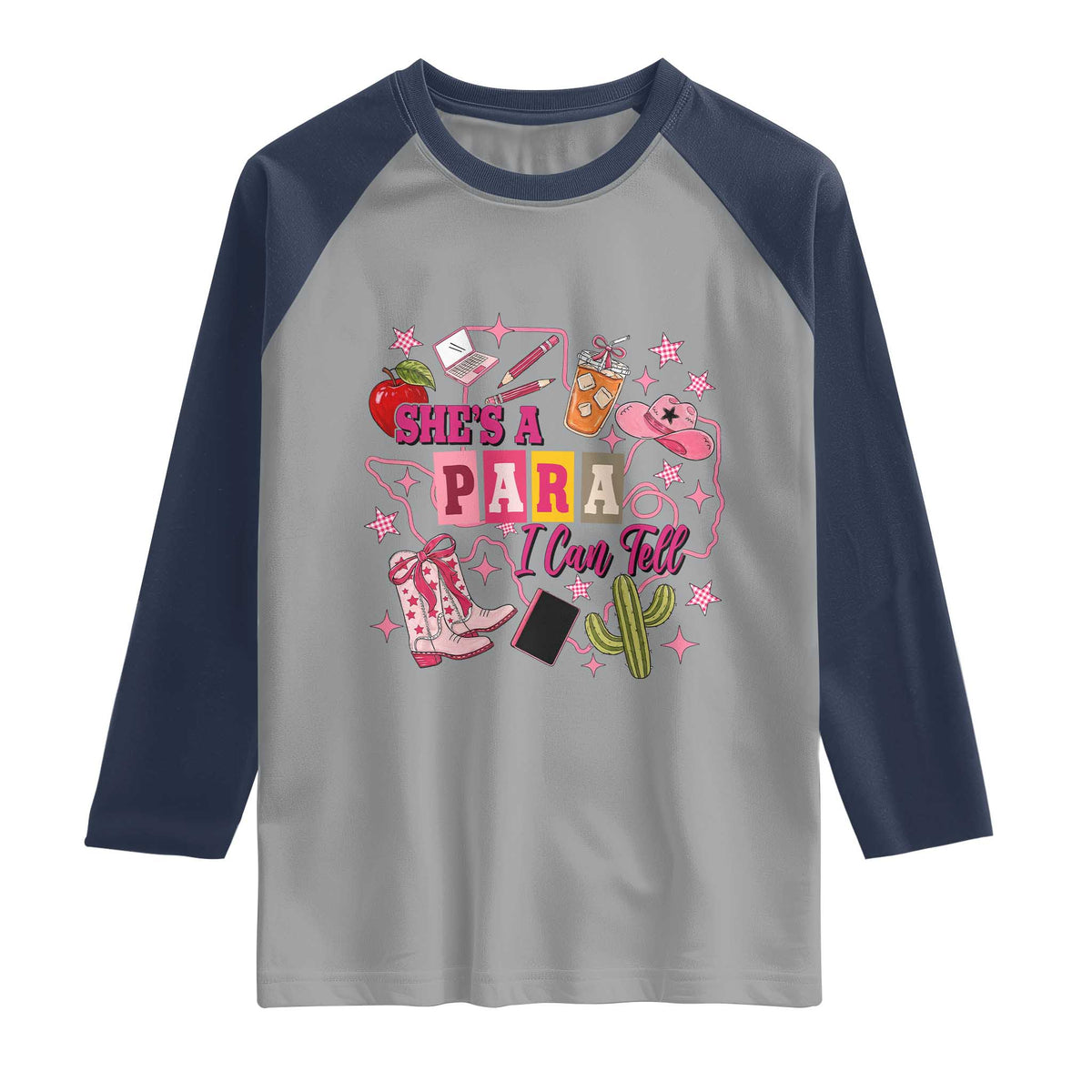 Funny Western Teacher Aide Graphic Raglan Shirt She's A Para I Can Tell