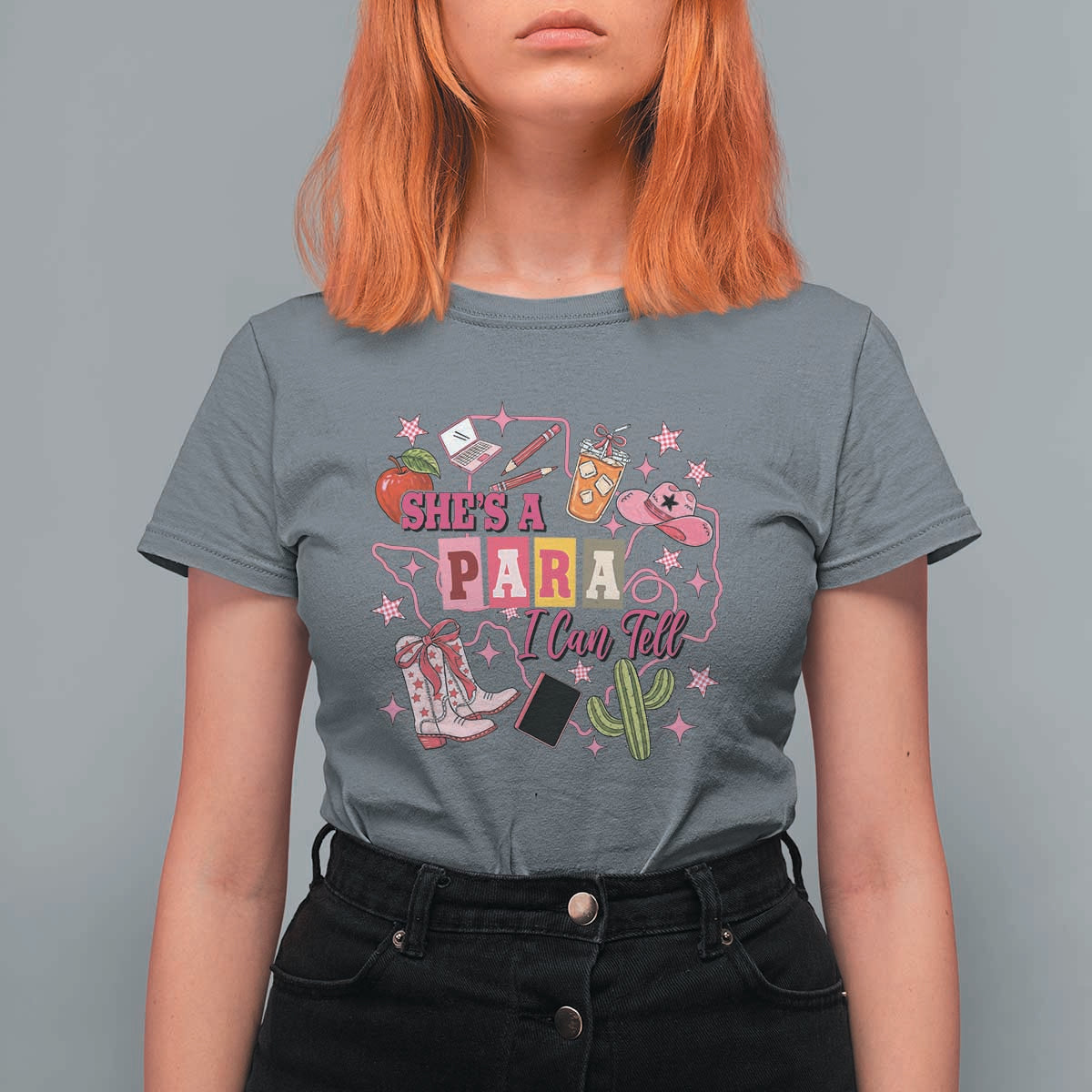 Funny Western Teacher Aide Graphic T Shirt For Women She's A Para I Can Tell