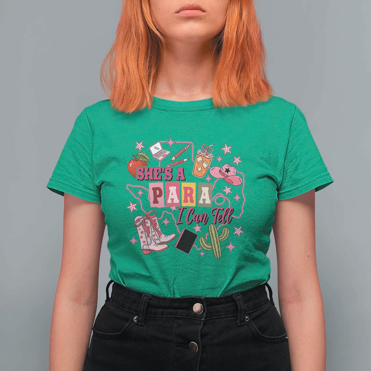 Funny Western Teacher Aide Graphic T Shirt For Women She's A Para I Can Tell