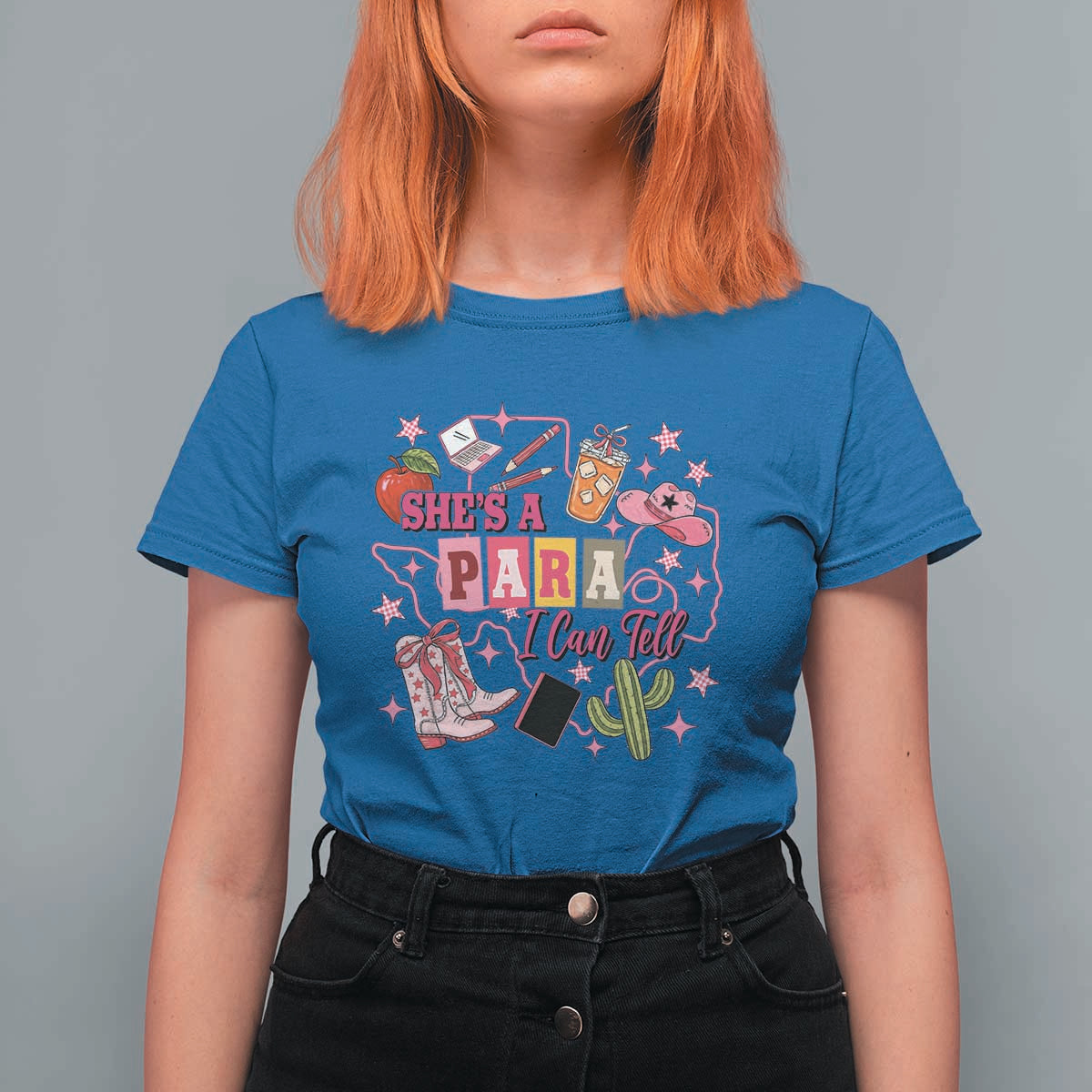 Funny Western Teacher Aide Graphic T Shirt For Women She's A Para I Can Tell