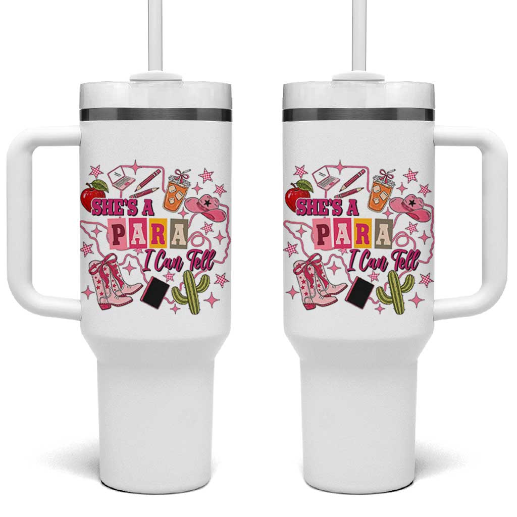 Funny Western Teacher Aide Graphic Tumbler With Handle She's A Para I Can Tell
