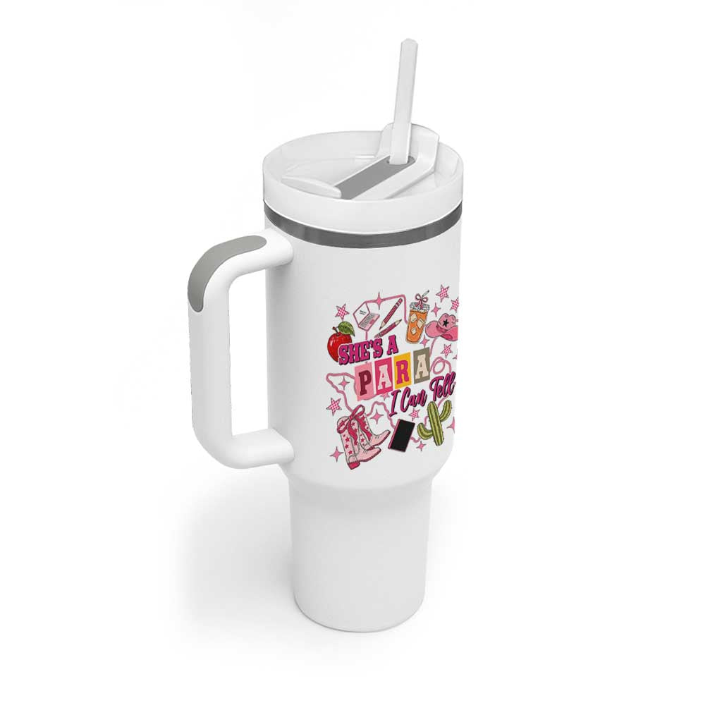Funny Western Teacher Aide Graphic Tumbler With Handle She's A Para I Can Tell