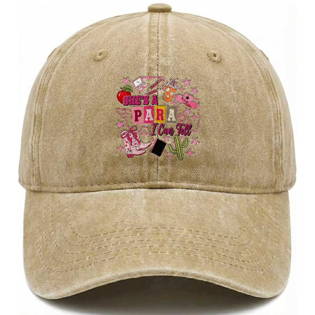 Funny Western Teacher Aide Graphic Washed Cotton Baseball Cap She's A Para I Can Tell