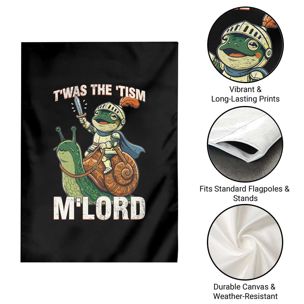 Funny Medieval Knight Frog Meme With Sword Garden Flag Twas The Tism MLord
