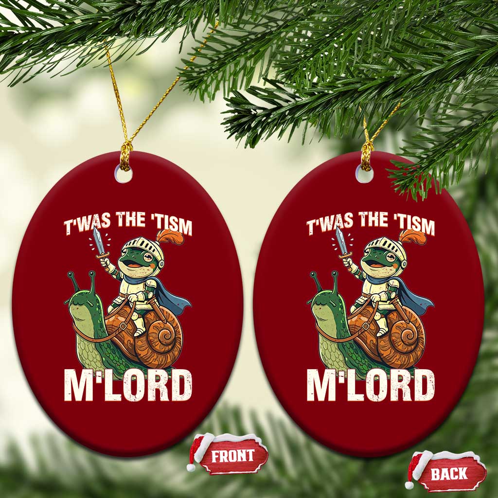 Funny Medieval Knight Frog Meme With Sword Ceramic Ornament Twas The Tism MLord