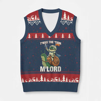 Funny Medieval Knight Frog Meme With Sword V-Neck Knit Sweater Vest Twas The Tism MLord