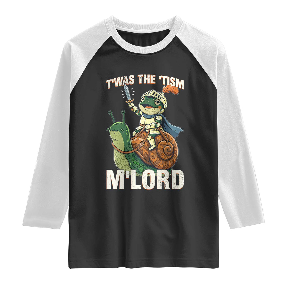 Funny Medieval Knight Frog Meme With Sword Raglan Shirt Twas The Tism MLord
