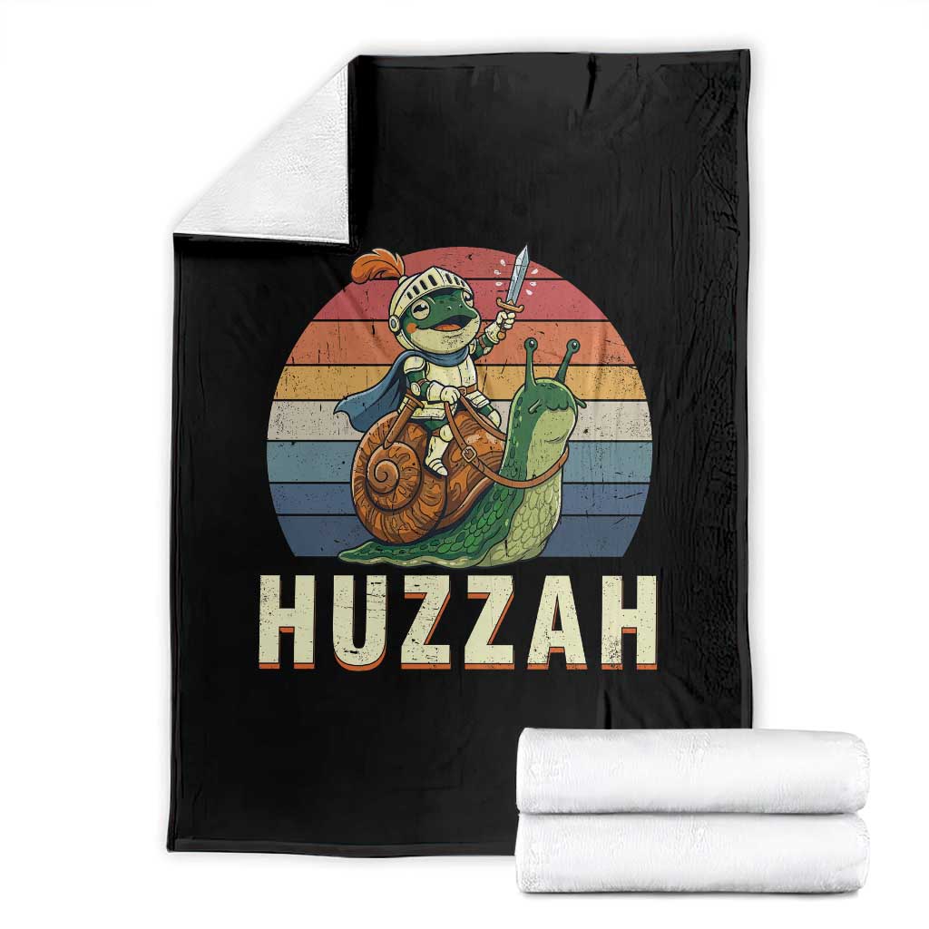 Funny Huzzah Frog Meme Throw Blanket Medieval Knight With Sword Graphic