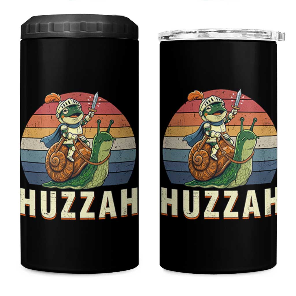 Funny Huzzah Frog Meme 4 in 1 Can Cooler Tumbler Medieval Knight With Sword Graphic