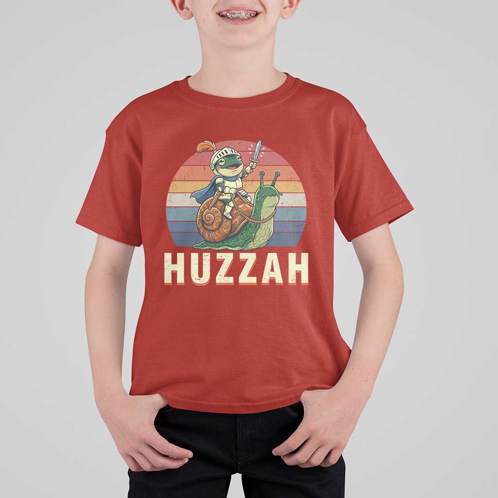 Funny Huzzah Frog Meme T Shirt For Kid Medieval Knight With Sword Graphic