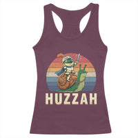Funny Huzzah Frog Meme Racerback Tank Top Medieval Knight With Sword Graphic