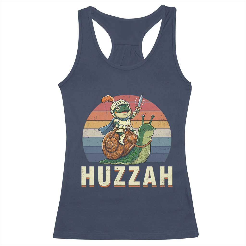 Funny Huzzah Frog Meme Racerback Tank Top Medieval Knight With Sword Graphic