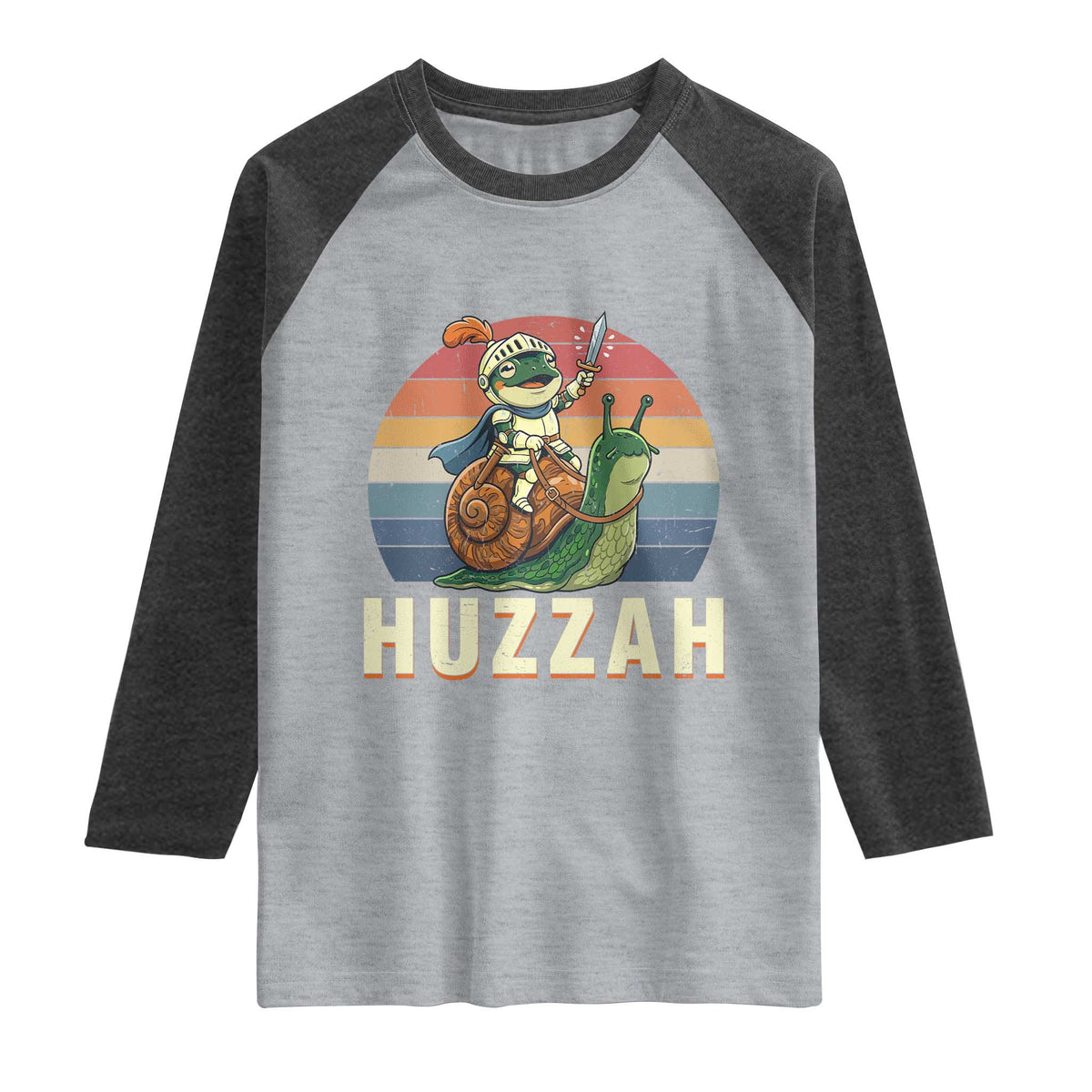 Funny Huzzah Frog Meme Raglan Shirt Medieval Knight With Sword Graphic
