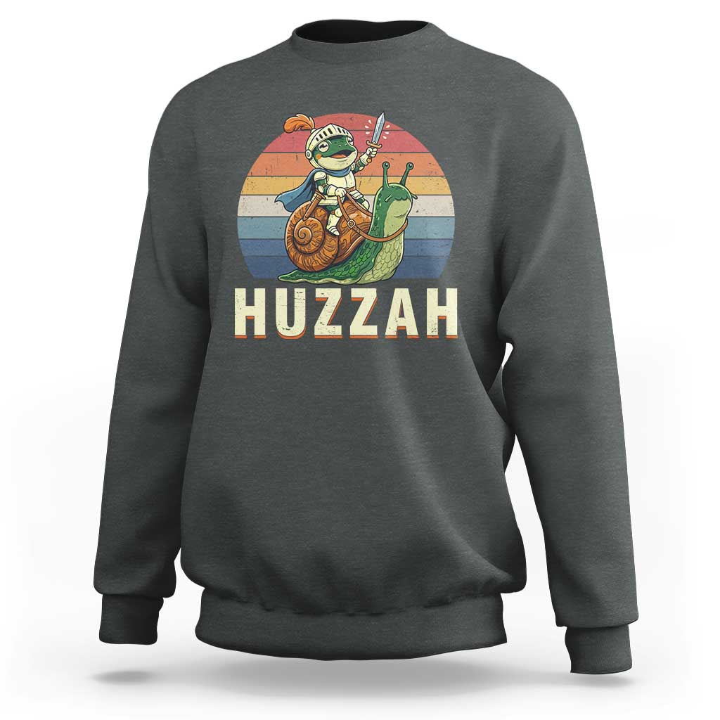 Funny Huzzah Frog Meme Sweatshirt Medieval Knight With Sword Graphic