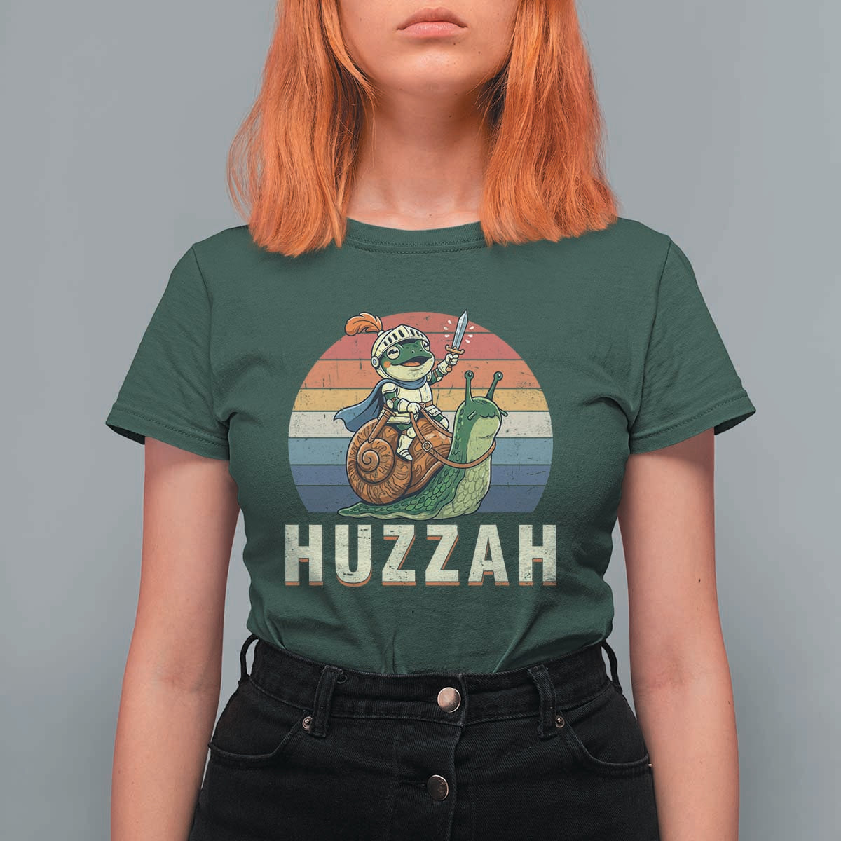 Funny Huzzah Frog Meme T Shirt For Women Medieval Knight With Sword Graphic