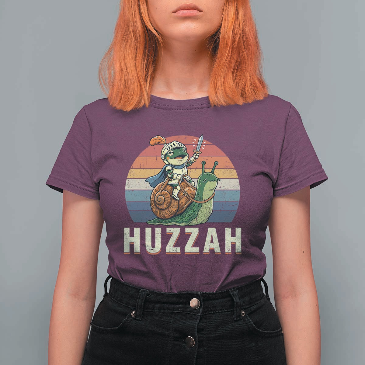 Funny Huzzah Frog Meme T Shirt For Women Medieval Knight With Sword Graphic