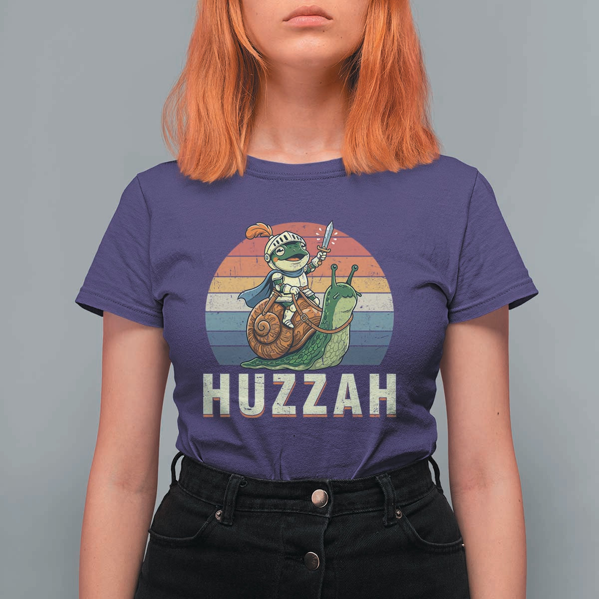Funny Huzzah Frog Meme T Shirt For Women Medieval Knight With Sword Graphic