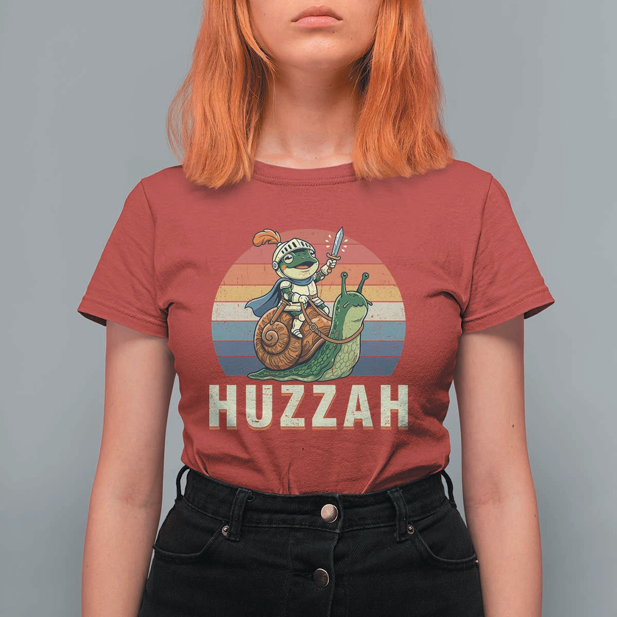 Funny Huzzah Frog Meme T Shirt For Women Medieval Knight With Sword Graphic