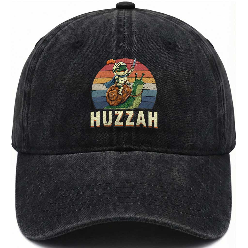 Funny Huzzah Frog Meme Washed Cotton Baseball Cap Medieval Knight With Sword Graphic
