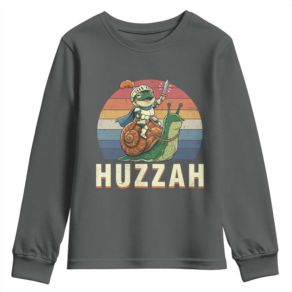 Funny Huzzah Frog Meme Youth Sweatshirt Medieval Knight With Sword Graphic