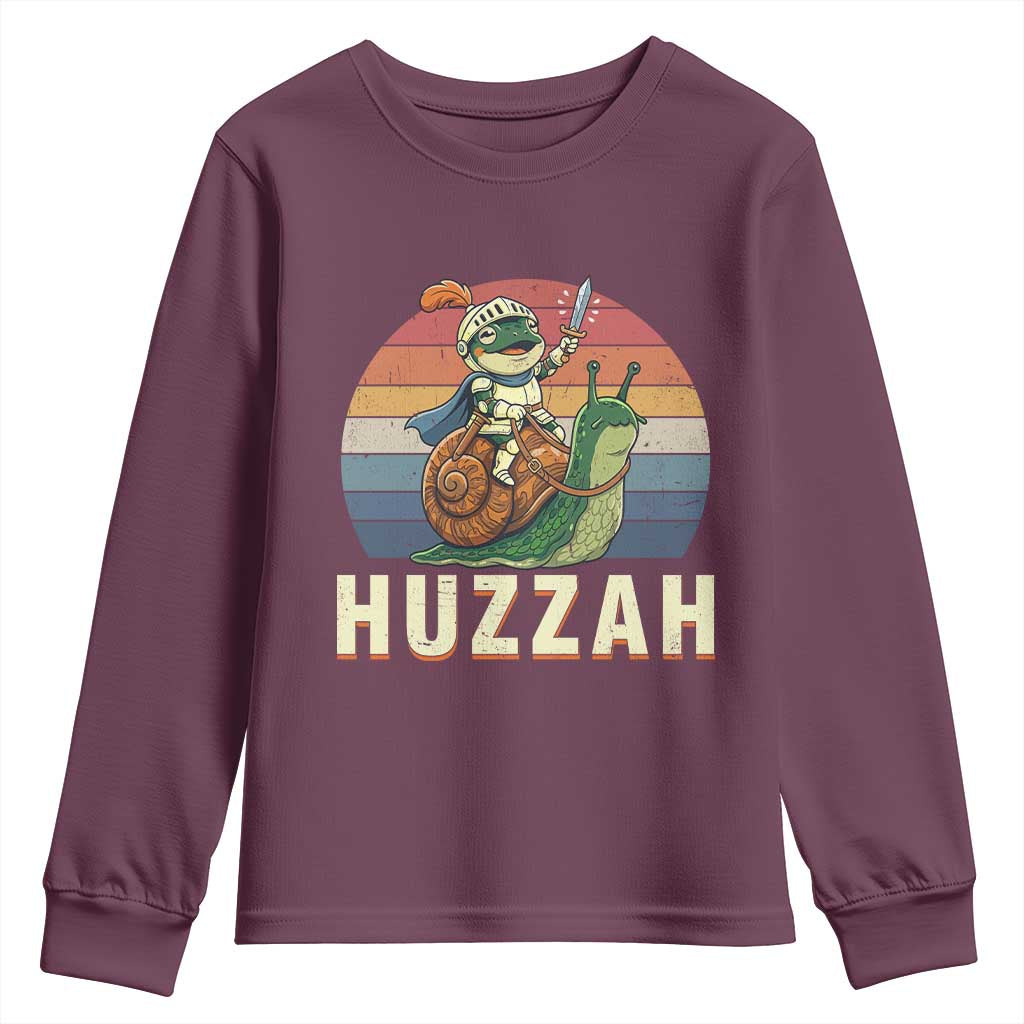 Funny Huzzah Frog Meme Youth Sweatshirt Medieval Knight With Sword Graphic
