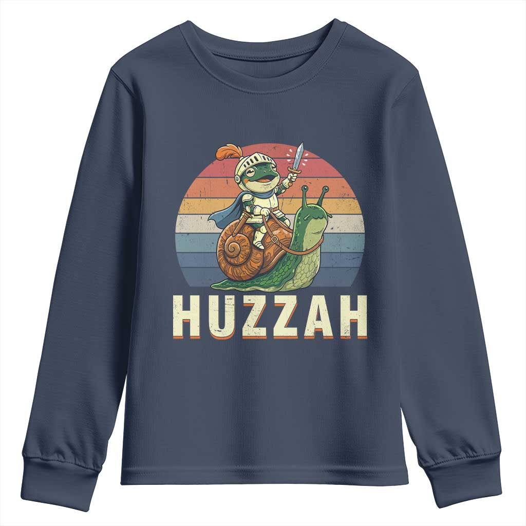 Funny Huzzah Frog Meme Youth Sweatshirt Medieval Knight With Sword Graphic