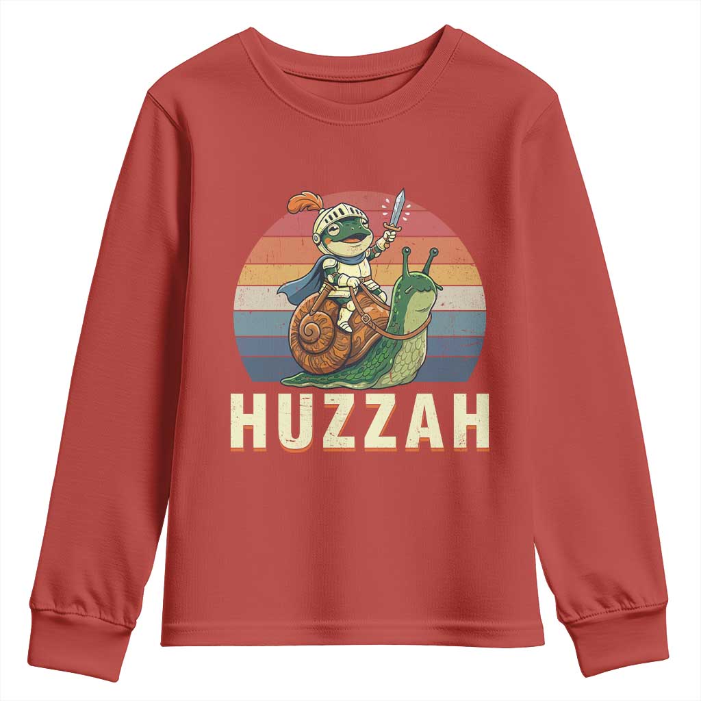Funny Huzzah Frog Meme Youth Sweatshirt Medieval Knight With Sword Graphic