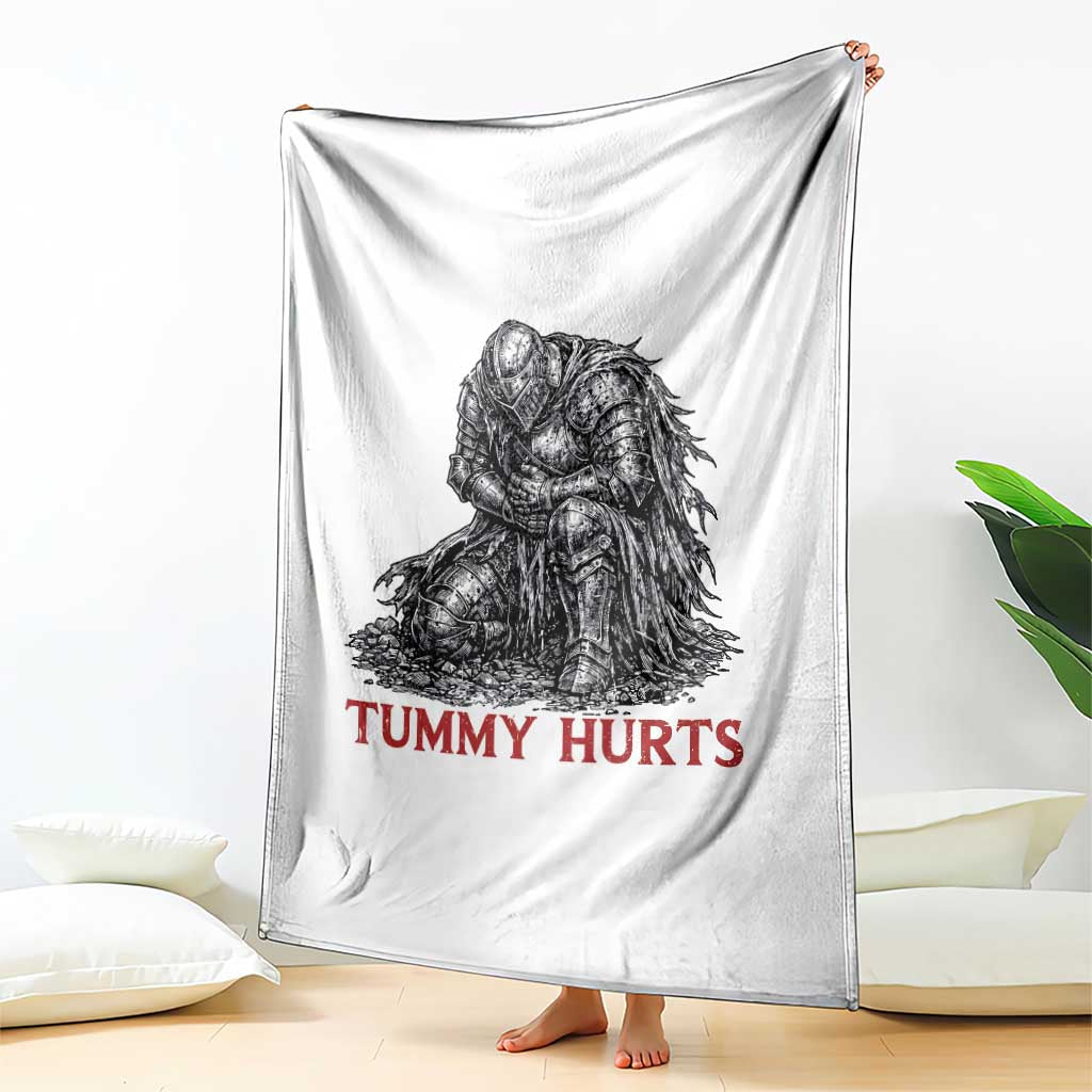 Funny Tummy Hurts Medieval Knight Throw Blanket Dark Fantasy Warrior Meme Graphic
