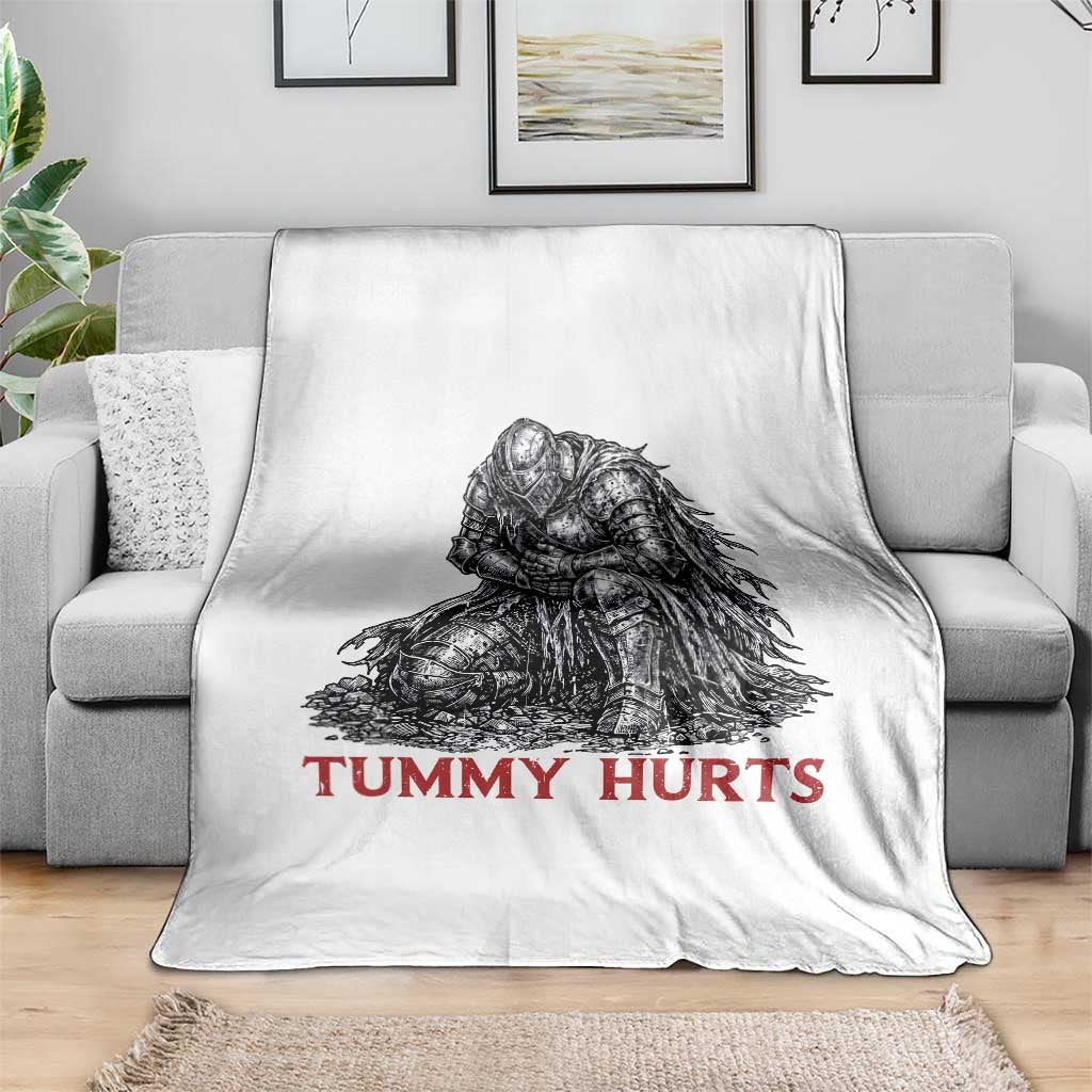 Funny Tummy Hurts Medieval Knight Throw Blanket Dark Fantasy Warrior Meme Graphic
